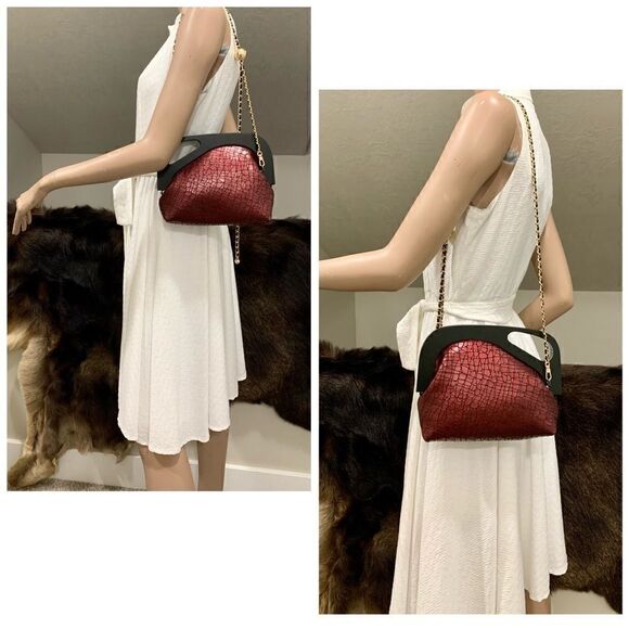 Handmade Genuine Embossed Leather Wooden Frame Hand Clutch/Crossbody/Evening Bag - Picture 2 of 16